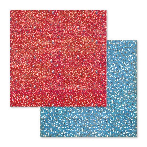 Χαρτί Scrapbooking  Διπλής Όψεως Κόκκινο, Μπλε φόντο με λουλούδια 30.5x30.5cm  Stamperia