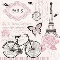 Χαρτοπετσέτα για Decoupage - 1 τεμ. Ποδήλατο με Παρίσι σε γκρί - ρόζ