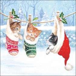 Χαρτοπετσέτα για Decoupage Χριστουγεννιάτικη γατάκια σε κάλτσες - 1 τεμ.