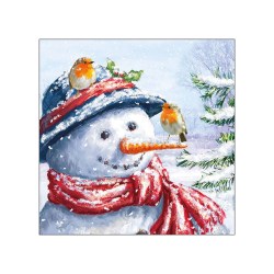 Χαρτοπετσέτα για Decoupage Χριστουγεννιάτικη Χιονάνθρωπος με πουλάκια - 1 τεμ.
