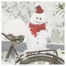 Χαρτοπετσέτα Χριστουγεννιάτικη Χιονάνθρωπος ποδήλατο - 1 τεμ.