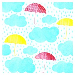  Χαρτοπετσέτα για Decoupage Keep Smiling με πολύχρωμες ομπρέλες σε λευκό φόντο.