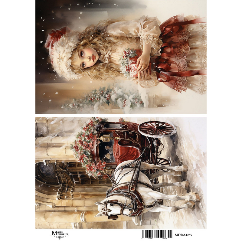 Ριζόχαρτο Χριστουγεννιάτικο με άμαξα και κοπέλα 30x21cm 