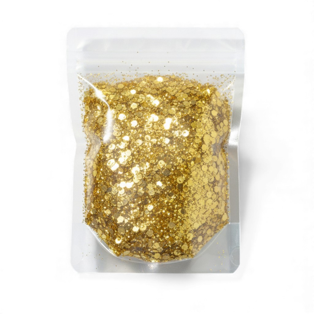 Σακούλα με  χρυσό γκλίτερ μικτών μεγεθών 1kg