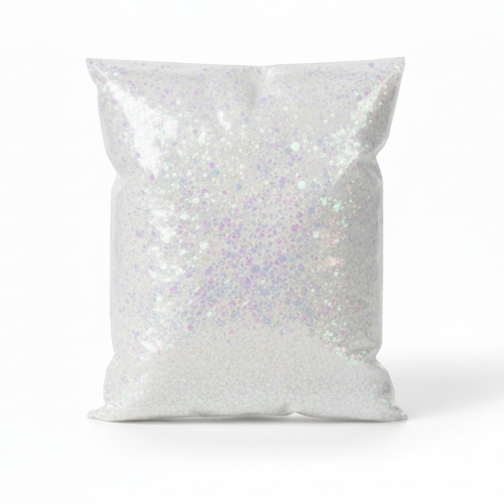 Σακούλα με   Λευκό Ιριδίζον γκλίτερ μικτών μεγεθών 1kg