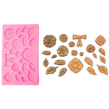 Καλούπι σιλικόνης λουλούδια φύλλα 200x125mm 