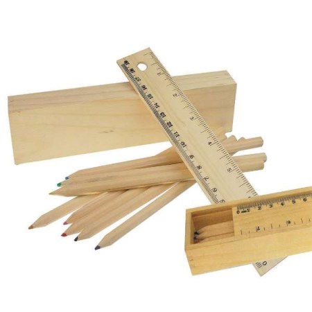 Ξύλινη κασετίνα 20.5x4x3cm χάρακας και σετ 8 ξυλομπογιές