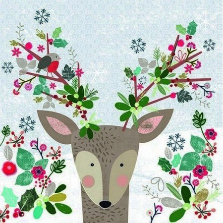 Χριστουγεννίατικη Χαρτοπετσέτα για Decoupage Robin in Antlers - 1 τεμ.