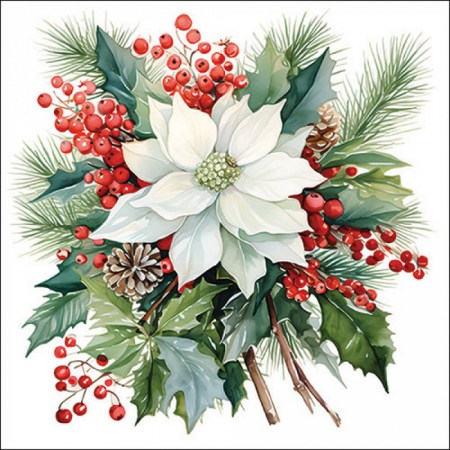 Χαρτοπετσέτα Χριστουγεννιάτικη Ponsettia Bouquet white - 1 τεμ.