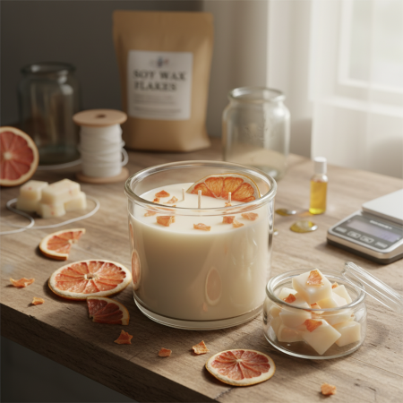 Αποξηραμένες φέτες γκρέιπφρουτ σε λευκό πιάτο, έτοιμες για διακόσμηση