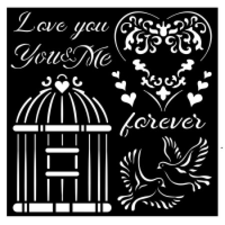 Mix Media Thick Stencil You and Me Love Me 18x18cm - Stamperia