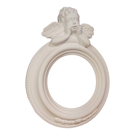 Γύψινη στρογγυλή κορνίζα με αγγελάκι 18x14cm