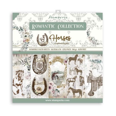 Σετ 10 Χαρτιά Scrapbooking Romantic Horses 31x31x0.6cm 190gr Stamperia