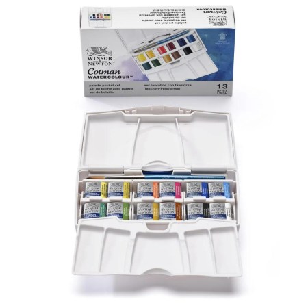 Κασετίνα Winsor & Newton Cotman Pocket Set με 12 πλακάκια ακουαρέλας & πινέλο - ιδανική για καλλιτέχνες που ταξιδεύουν