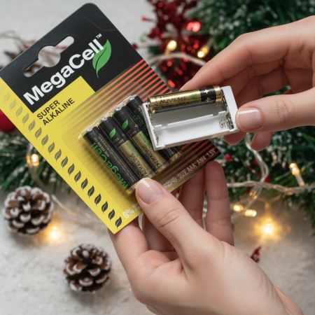 Συσκευασία τεσσάρων αλκαλικών μπαταριών μίνι AAA MegaCell 1.5V.
