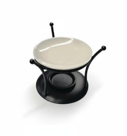 Αρωματιστής 8cm με μαύρη μεταλλική βάση και λευκό κεραμικό πιατάκι για wax melts