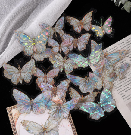 Αυτοκόλλητα PVC με Πεταλούδες Μπλε Ιριδίζον σετ 20τεμ.