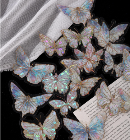 Αυτοκόλλητα PVC με Πεταλούδες Μπλε Ιριδίζον σετ 20τεμ.