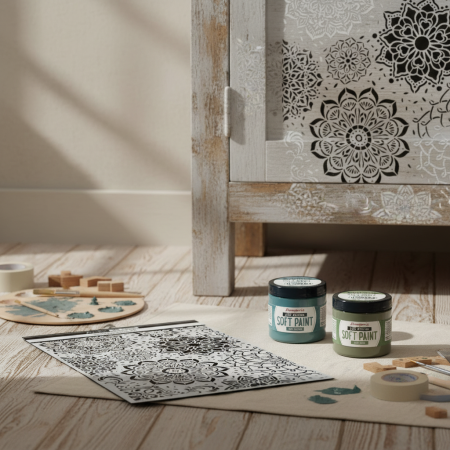 Μεγάλο στένσιλ Α3 Mandala με περίτεχνα φυτικά μοτίβα για δημιουργικές τέχνες