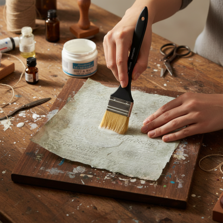 Ριζόχαρτο decoupage Stamperia Art Stories με σχέδιο καλλιγραφικών γραμμάτων και vintage υφή, 50x70cm.