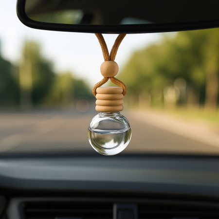 Φιάλη Αρωματικού αυτοκινήτου Οβάλ 3.8×2.2x5.2cm 10ml με ξύλινο πώμα και κορδόνι