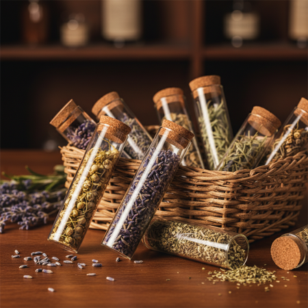 Διαφανής γυάλινος δοκιμαστικός σωλήνας με καπάκι από φελλό σε λευκό φόντο.