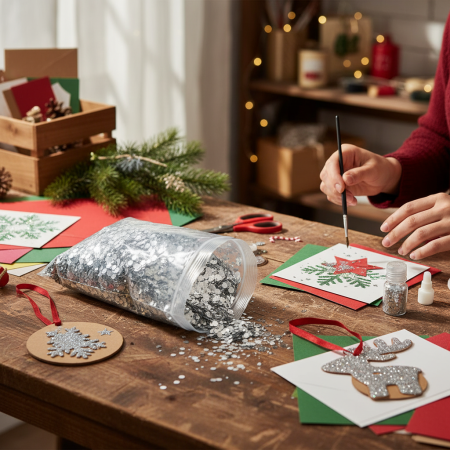Σακούλα με ασημί γκλίτερ μικτών μεγεθών 1kg