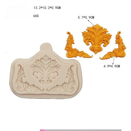Καλούπι σιλικόνης baroque σχέδια γωνίες 13.2x10.2cm για πηλό, σκόνη πορσελάνης, ρητίνη και Wax Melts.
