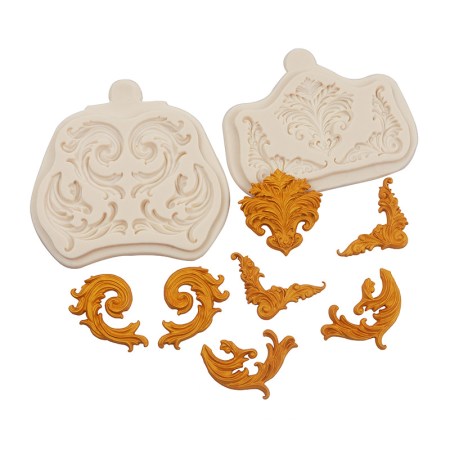 Καλούπι σιλικόνης baroque σχέδια γωνίες 13.2x10.2cm για πηλό, σκόνη πορσελάνης, ρητίνη και Wax Melts.
