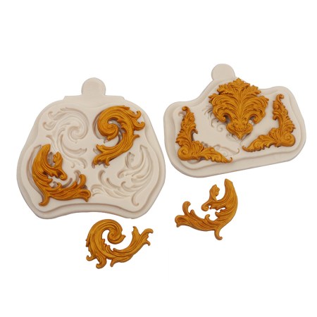 Καλούπι σιλικόνης baroque σχέδια γωνίες 13.2x10.2cm για πηλό, σκόνη πορσελάνης, ρητίνη και Wax Melts.