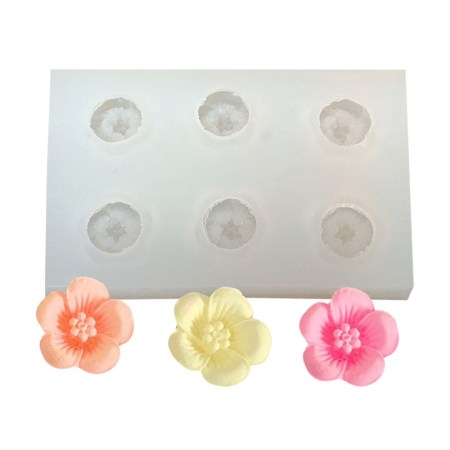 Καλούπι σιλικόνης 6 λουλουδάκια για πηλό, σκόνη πορσελάνης, ρητίνη, σαπούνι και Wax Melts.