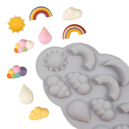 Καλούπι σιλικόνης συννεφάκια και ουράνιο τόξο για πηλό, σκόνη πορσελάνης, ρητίνη, σαπούνι και Wax Melts.