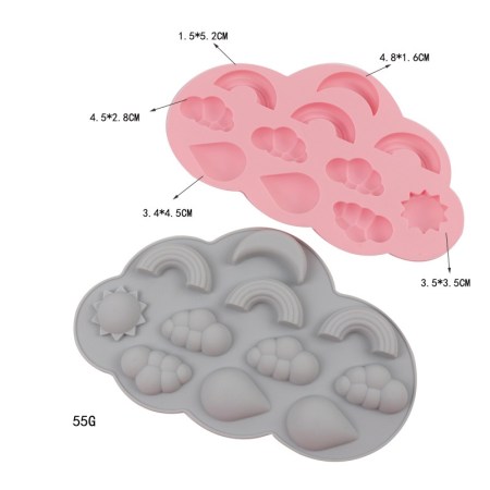 Καλούπι σιλικόνης συννεφάκια και ουράνιο τόξο για πηλό, σκόνη πορσελάνης, ρητίνη, σαπούνι και Wax Melts.