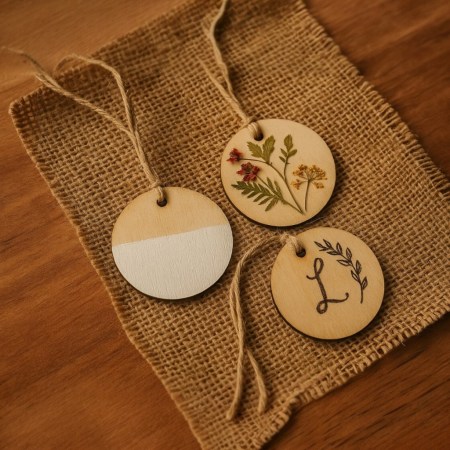 Ξύλινα Κυκλικά Μενταγιόν 3.5cm – Σετ 4 τεμ. για Χειροτεχνίες