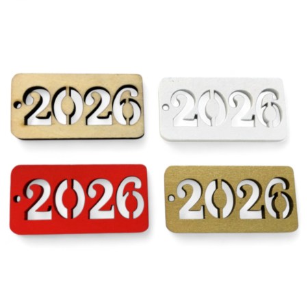 Διακοσμητικό ξύλινο ταμπελάκι 2026 σετ 10 τεμαχίων σε λευκό χρώμα για χειροτεχνίες και scrapbooking.