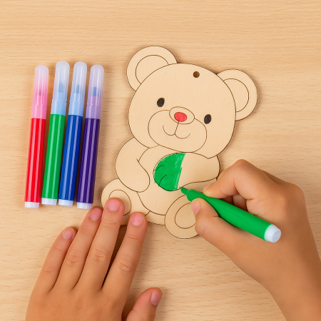 Ξύλινο Σετ με 2 Αρκουδάκια & 3 Μαρκαδόρους για Παιδιά | Xeirokamoto