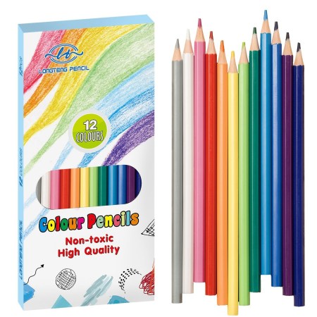 Σετ 12 χρωματιστές ξυλομπογιές για ζωγραφική, σκίτσο και σχολική χρήση.