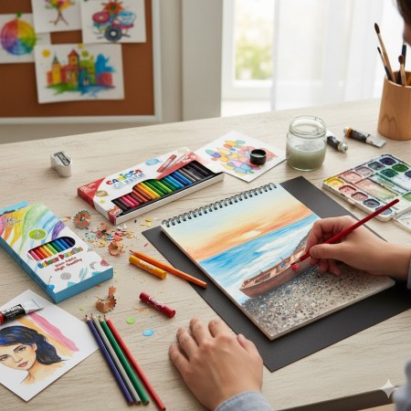 Σετ 12 χρωματιστές ξυλομπογιές για ζωγραφική, σκίτσο και σχολική χρήση.