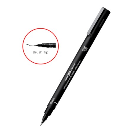 Ανεξίτηλος μαρκαδόρος Pin Brush Tip μαύρο για καλλιγραφία, σκίτσο και δυναμικές γραμμές.