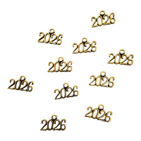 Δέκα μπρονζέ μεταλλικά διακοσμητικά με τον αριθμό 2026, ιδανικά για χειροτεχνίες και δώρα.