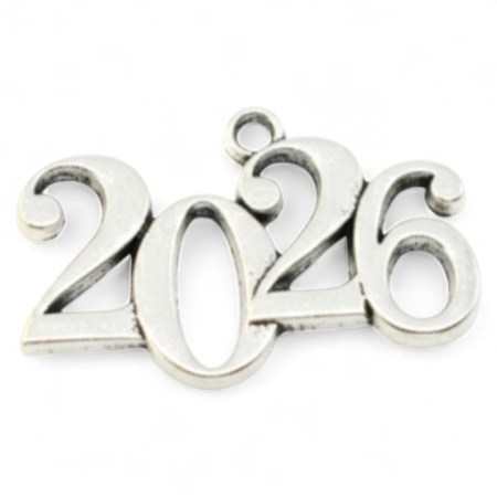 Διακοσμητικό μεταλλικό 2026 μικρό σετ 8 τεμαχίων σε ασημί χρώμα για χειροτεχνίες και scrapbooking.