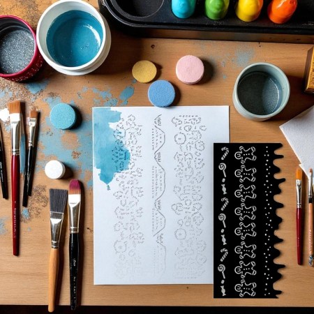  Mix Media Stencil Stamperia Candy Christmas Village 25x12cm για πάστες, mixed media, decoupage και χριστουγεννιάτικες χειροτεχνίες.