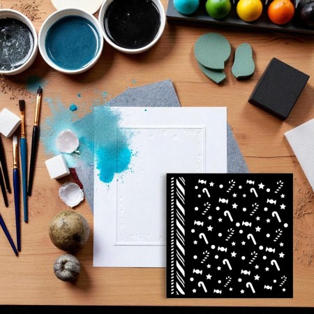 Mix Media Stencil Stamperia Candy Christmas Candycanes Pattern 18x18cm για πάστες, mixed media, decoupage και χριστουγεννιάτικες χειροτεχνίες.