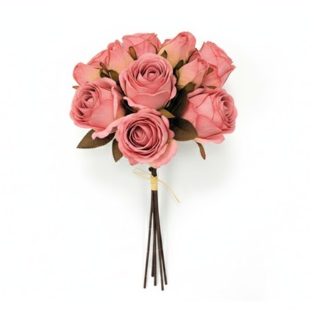 Μπουκέτο με 10 τεχνητά τριαντάφυλλα σε χρώμα σάπιο μήλο για vintage διακόσμηση και DIY χειροτεχνίες.