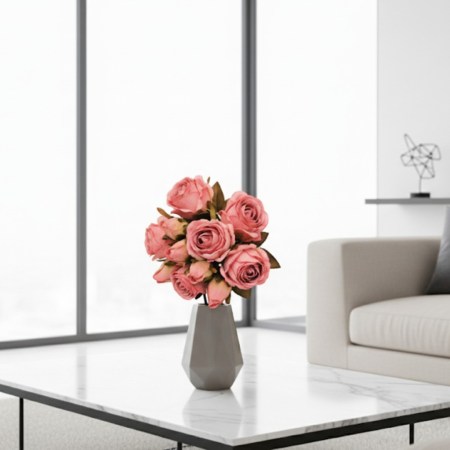 Μπουκέτο με 10 τεχνητά τριαντάφυλλα σε χρώμα σάπιο μήλο για vintage διακόσμηση και DIY χειροτεχνίες.