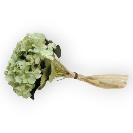 Μπουκέτο με πράσινες ορτανσίες και λινάτσα 30x15cm για ρουστίκ διακόσμηση και DIY χειροτεχνίες.