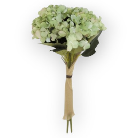 Μπουκέτο με πράσινες ορτανσίες και λινάτσα 30x15cm για ρουστίκ διακόσμηση και DIY χειροτεχνίες.