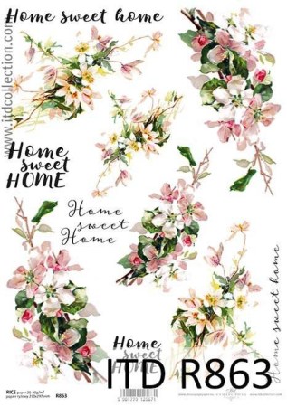 Ριζόχαρτο Home Sweet Home Με Λουλούδια 29.7x21cm ITD
