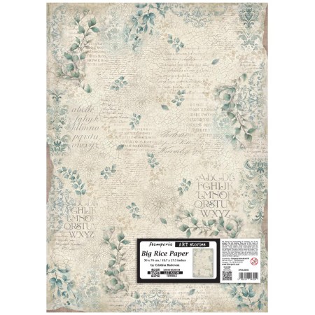 Ριζόχαρτο decoupage Stamperia Art stories με vintage σχέδιο φύλλων, καλλιγραφίας και μοτίβων σε κρεμ φόντο.