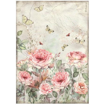 Ριζόχαρτο House of Roses - Roses and butterfly A4 Stamperia